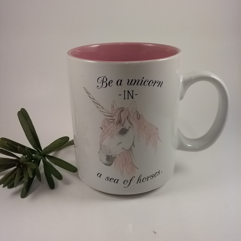 Pink White Ceramic Unicorn Horse Mug